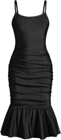 Girl's Summer Dress Sleeveless Ruched Ruffle Flounce Hem Bodycon Dress Party Formal Cami Dress in Saudi Arabia