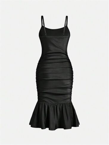 Girl's Summer Dress Sleeveless Ruched Ruffle Flounce Hem Bodycon Dress Party Formal Cami Dress in Saudi Arabia