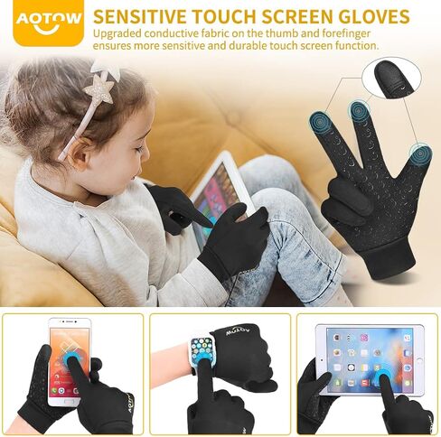 Kids Winter Warm Sports Gloves - Cold Weather Snow Youth Water-Resistant Cycling Glove for Running Riding Football, Touch Screen Thermal Children Mittens Age 10 12 Years Boys Girls Black in Saudi Arabia