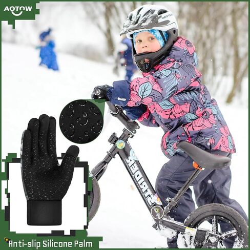 Kids Winter Warm Sports Gloves - Cold Weather Snow Youth Water-Resistant Cycling Glove for Running Riding Football, Touch Screen Thermal Children Mittens Age 10 12 Years Boys Girls Black in Saudi Arabia