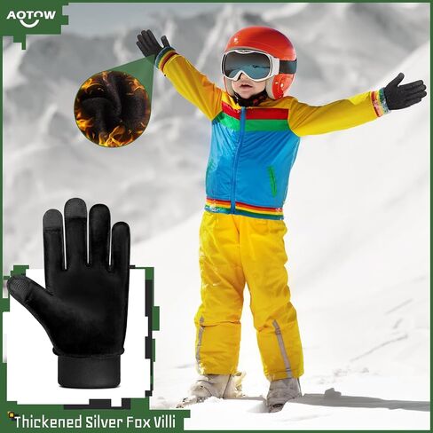 Kids Winter Warm Sports Gloves - Cold Weather Snow Youth Water-Resistant Cycling Glove for Running Riding Football, Touch Screen Thermal Children Mittens Age 10 12 Years Boys Girls Black in Saudi Arabia