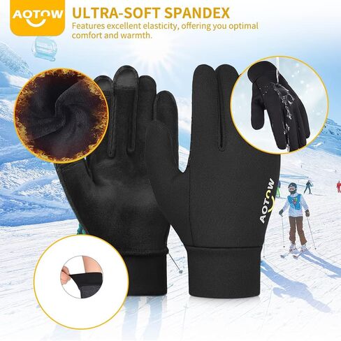 Kids Winter Warm Sports Gloves - Cold Weather Snow Youth Water-Resistant Cycling Glove for Running Riding Football, Touch Screen Thermal Children Mittens Age 10 12 Years Boys Girls Black in Saudi Arabia