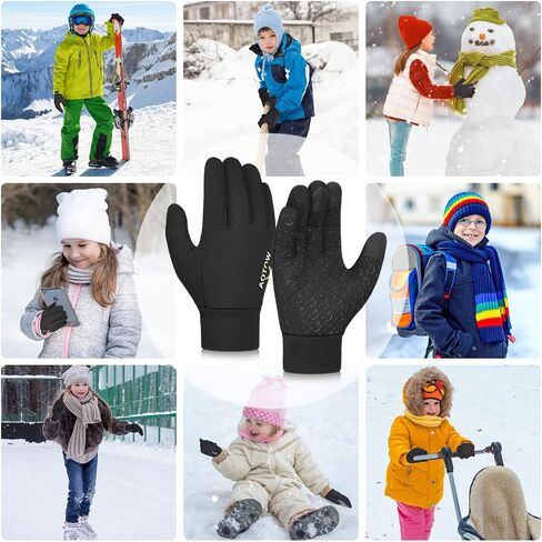 Kids Winter Warm Sports Gloves - Cold Weather Snow Youth Water-Resistant Cycling Glove for Running Riding Football, Touch Screen Thermal Children Mittens Age 10 12 Years Boys Girls Black in Saudi Arabia