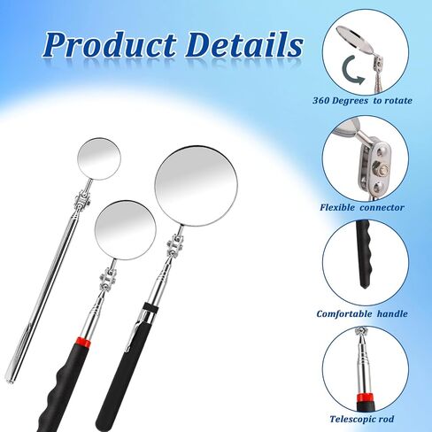 3 Pack Stainless Steel Mechanic Mirror Round Mirror Inspection Tool Telescoping Inspection Mirror Long Handle Extendable Mirror for Check Observe Vehicle and Other Small Parts in Saudi Arabia