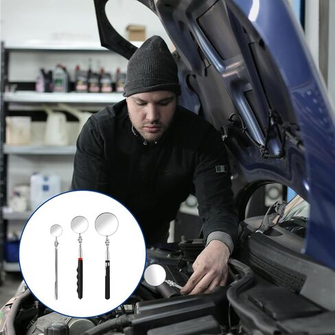3 Pack Stainless Steel Mechanic Mirror Round Mirror Inspection Tool Telescoping Inspection Mirror Long Handle Extendable Mirror for Check Observe Vehicle and Other Small Parts in Saudi Arabia