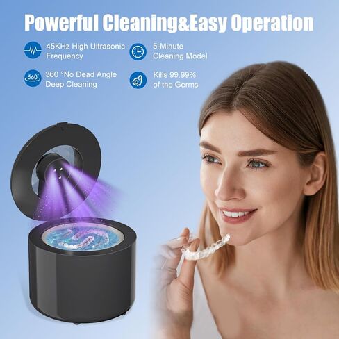 Ultrasonic Cleaner for Dentures,Aligner,Mouth Guard,Whitening Trays,Toothbrush Head,Jewelry,Professional Ultrasonic Retainer Cleaner Machine for All Dental (Black) in Saudi Arabia