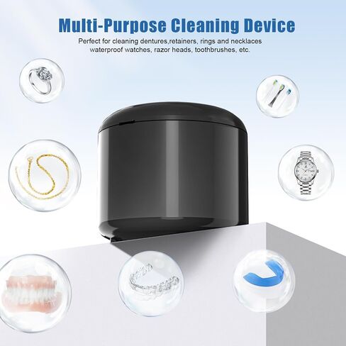 Ultrasonic Cleaner for Dentures,Aligner,Mouth Guard,Whitening Trays,Toothbrush Head,Jewelry,Professional Ultrasonic Retainer Cleaner Machine for All Dental (Black) in Saudi Arabia