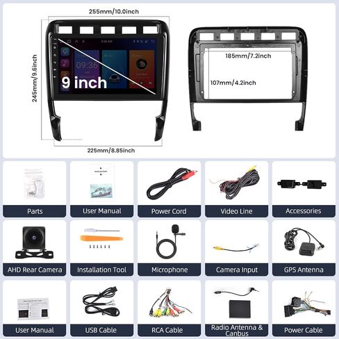 SIXWIN Android 13 Car Radio for Porsche Cayenne 2003-2010 2G+32G with Apple Carplay Android Auto Mirror Link 26UI Bluetooth 9 inch Touchscreen with GPS Navigation WiFi EQ FM Backup Camera MIC in Saudi Arabia