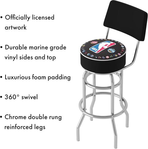 Trademark Global Bar Stool - NBA NBA Logo with All Teams Stool with Foam Padded Seat and Back - Swivel Chair for Game Room, Garage, or Home Bar in Saudi Arabia