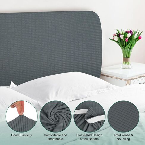 uxcell Bed Headboard Slipcover, 1.8m Stretch Bed Headboard Cover Dustproof Protector Cover Jacquard Furniture Cover for 1.7-1.9m Headboard, Dark Grey in Saudi Arabia