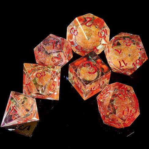 Fugacity DND Dice Set,Handmade Sharp Edge 7 Piece Resin Dice-Dungeons and Dragons Polyhedral Dice Set, D&D Dice Set with Gift Dice Case for RPG MTG Table Games(Red Flower & Blue) in Saudi Arabia