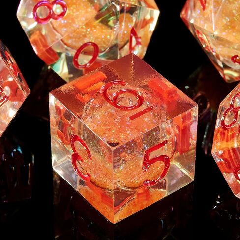 Fugacity DND Dice Set,Handmade Sharp Edge 7 Piece Resin Dice-Dungeons and Dragons Polyhedral Dice Set, D&D Dice Set with Gift Dice Case for RPG MTG Table Games(Red Flower & Blue) in Saudi Arabia