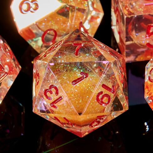 Fugacity DND Dice Set,Handmade Sharp Edge 7 Piece Resin Dice-Dungeons and Dragons Polyhedral Dice Set, D&D Dice Set with Gift Dice Case for RPG MTG Table Games(Red Flower & Blue) in Saudi Arabia