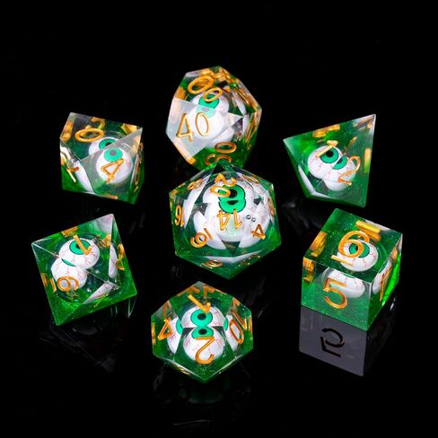 Fugacity DND Dice Set,Handmade Sharp Edge 7 Piece Resin Dice-Dungeons and Dragons Polyhedral Dice Set, D&D Dice Set with Gift Dice Case for RPG MTG Table Games(Red Flower & Blue) in Saudi Arabia