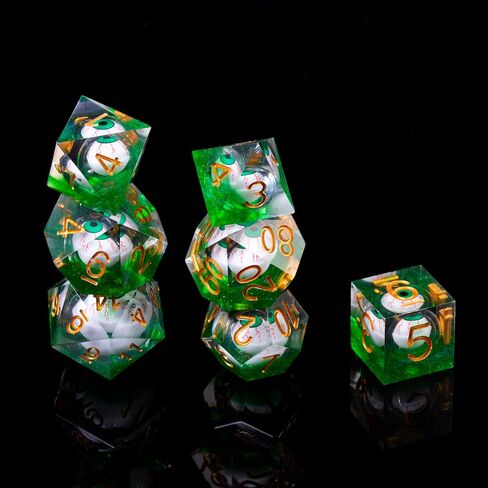 Fugacity DND Dice Set,Handmade Sharp Edge 7 Piece Resin Dice-Dungeons and Dragons Polyhedral Dice Set, D&D Dice Set with Gift Dice Case for RPG MTG Table Games(Red Flower & Blue) in Saudi Arabia