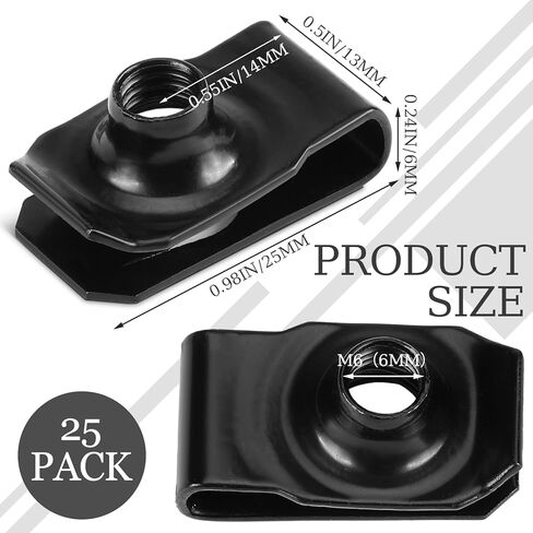 25 Pcs Extruded U Type Nuts Bumper Fender U Style Clip on Nut Extruded U Style Nuts Spring Nuts Black U Style Fasteners for Automotive Metal Fender Grill Retainer Clips(M6) in Kuwait