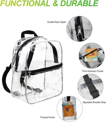 حقيبة ظهر شفافة صغيرة لمناسبات الاستاد، حقيبة استاد شفافة مع جيب أمامي للحفلات الموسيقية والمناسبات الرياضية والسفر والعمل in Kuwait