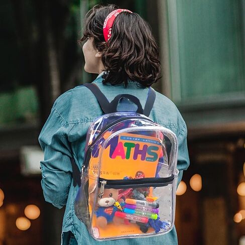 حقيبة ظهر شفافة صغيرة لمناسبات الاستاد، حقيبة استاد شفافة مع جيب أمامي للحفلات الموسيقية والمناسبات الرياضية والسفر والعمل in Kuwait