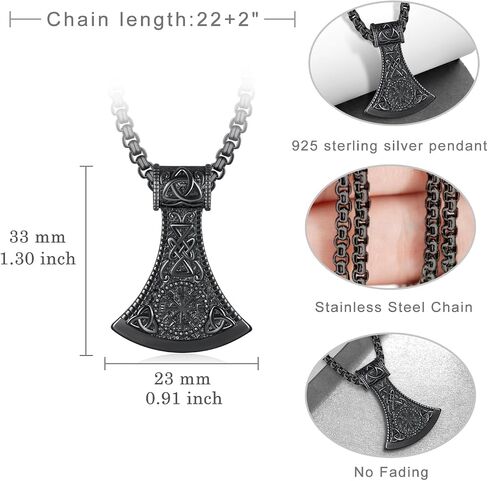 Viking Necklace for Men 925 Sterling Silver Viking Axe Necklace Norse Viking Gifts for Men Women in Saudi Arabia