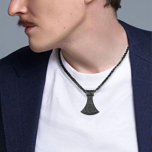 Viking Necklace for Men 925 Sterling Silver Viking Axe Necklace Norse Viking Gifts for Men Women in Saudi Arabia