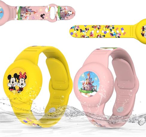 2 Pack Compatible for AirTag Bracelet Kids, Waterproof Cute Cartoon Air tag Holder with Airtag Bracelet Design, Full Coverage Anti-Lost Soft Silicone Airtag Hidden Accessories for Child (Blue&Pink) in Saudi Arabia