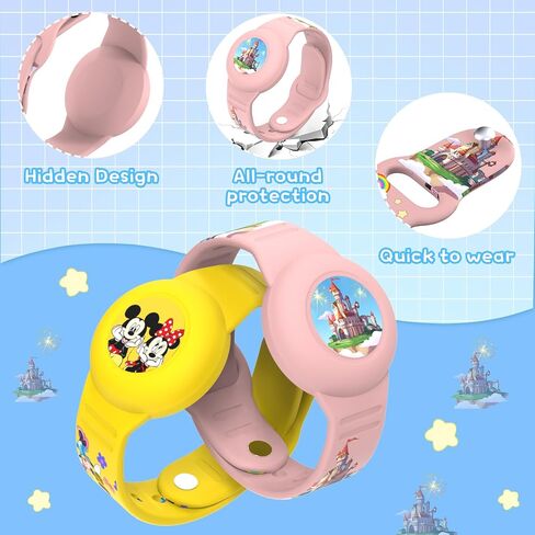 2 Pack Compatible for AirTag Bracelet Kids, Waterproof Cute Cartoon Air tag Holder with Airtag Bracelet Design, Full Coverage Anti-Lost Soft Silicone Airtag Hidden Accessories for Child (Blue&Pink) in Saudi Arabia