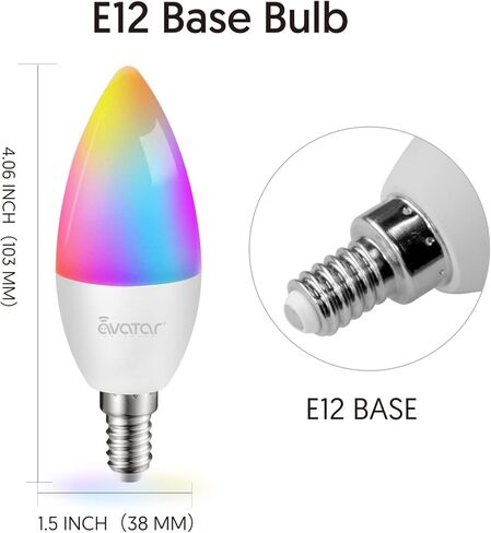 6 Pack E12 Smart Bulbs, Alexa WiFi Candelabra Smart Light Bulbs 5W 2700K-6500K Color Changing Dimmable RGBCW, Music Timer Ceiling Fan Smart B11 Candle Base Small LED Light Bulb, 2.4GHz WiFi in Kuwait