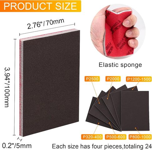 24 Pcs 320-2500 Grit Sanding Sponge Set, Ultra Fine Foam Sanding Pads, Wet Sanding Paper, Sanding Sponges for Wood, Drywall Sanding Sponge, Soft Foam Sand Block for Model, Metal, Furniture Polishing in Saudi Arabia