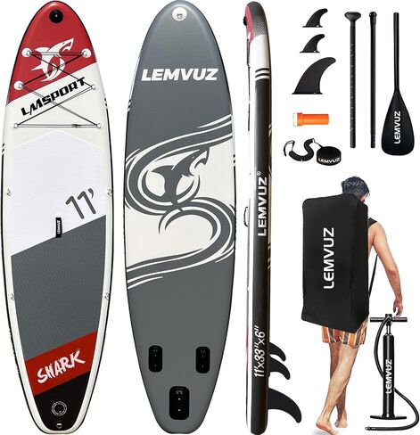 11Ft Inflatable Stand Up Paddle Board,11'×33"×6" Paddle Board with Premium SUP Accessories and Backpack,3 Surf Control Fins,Adjustable Paddle Leash,Hand Pump,Paddle Boards for Adults in Saudi Arabia