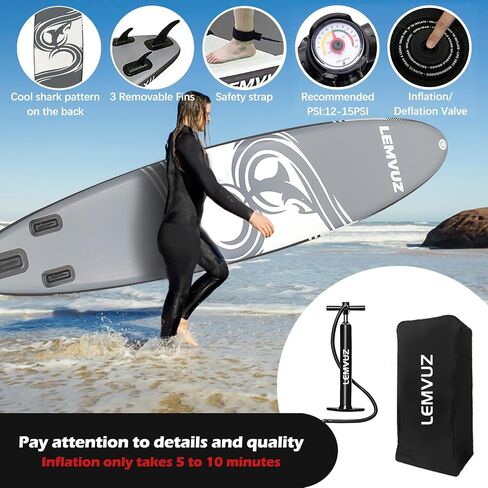 11Ft Inflatable Stand Up Paddle Board,11'×33"×6" Paddle Board with Premium SUP Accessories and Backpack,3 Surf Control Fins,Adjustable Paddle Leash,Hand Pump,Paddle Boards for Adults in Saudi Arabia