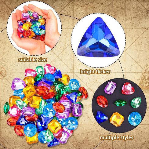 18PCS Diving Gem Pool Toys, Acrylic Big Colorful Diamonds Pirate Treasure Diving Gems Underwater Swimming Toys for Kids Summer Pool Beach Party Favor Games Gifts in Saudi Arabia