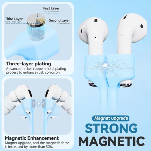 أشرطة مغناطيسية قوية للغاية مضادة للفقد لأجهزة AirPods، حبل رياضي من السيليكون الناعم الملون متوافق مع Airpods 1st 2nd 3rd Generation Pro 3 2 1، حبل حبل للرقبة - أسود in Kuwait