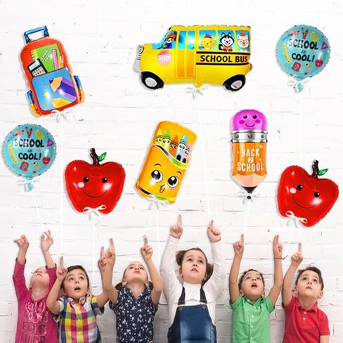 8 قطع ديكورات العودة إلى المدرسة، بالونات حافلة المدرسة بالونات التفاح اللطيفة العودة إلى المدرسة، بالونات من رقائق معدنية، بالونات مدرسية لحفلات العودة إلى المدرسة، اليوم الأول من ديكورات المدرسة in Saudi Arabia