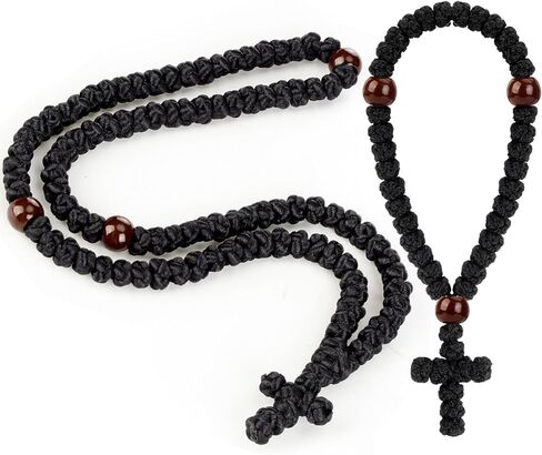 Quelay 2 Pcs Handmade Christian 100 Knot Prayer Rope and Christian 33 Knot Orthodox Greek Prayer Rope with Red Bead Protection Blessing Cross Charm Tassel Car Hanging Charm Christmas Gift in Saudi Arabia