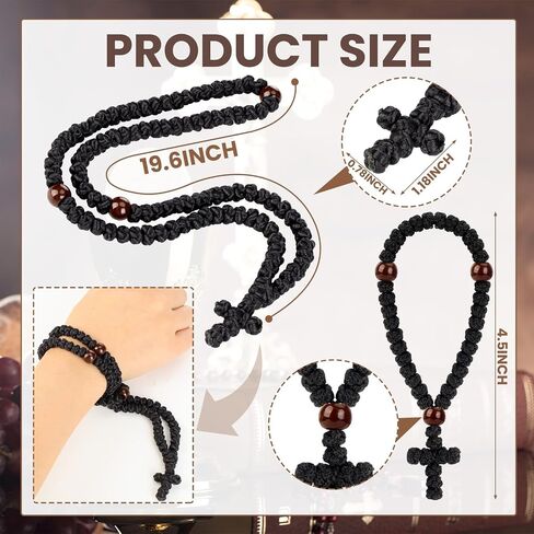 Quelay 2 Pcs Handmade Christian 100 Knot Prayer Rope and Christian 33 Knot Orthodox Greek Prayer Rope with Red Bead Protection Blessing Cross Charm Tassel Car Hanging Charm Christmas Gift in Saudi Arabia
