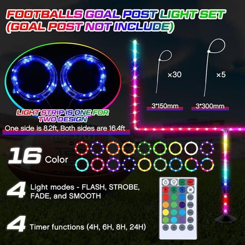 Hiboom 16.4 قدم LED ملعب كرة قدم أضواء عمود الهدف 16 لون متغير مقاوم للماء LED ضوء التحكم عن بعد لـ 8 أقدام وأصغر لعبة كرة قدم في الفناء الخلفي في الليل (لا يشمل عمود الهدف) in Kuwait