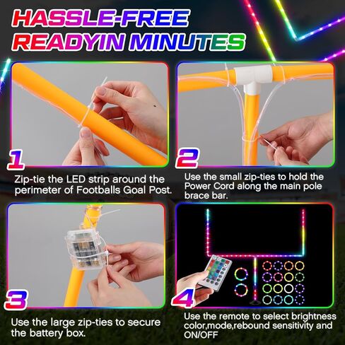 Hiboom 16.4 قدم LED ملعب كرة قدم أضواء عمود الهدف 16 لون متغير مقاوم للماء LED ضوء التحكم عن بعد لـ 8 أقدام وأصغر لعبة كرة قدم في الفناء الخلفي في الليل (لا يشمل عمود الهدف) in Kuwait