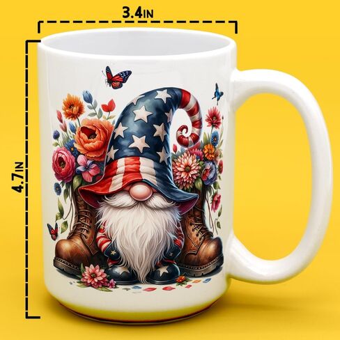 Patriotic Gnome Coffee Mug, 4th of July Independance Day Cup for Mom Friend Coworker Grandma Daughter (15oz) in Saudi Arabia