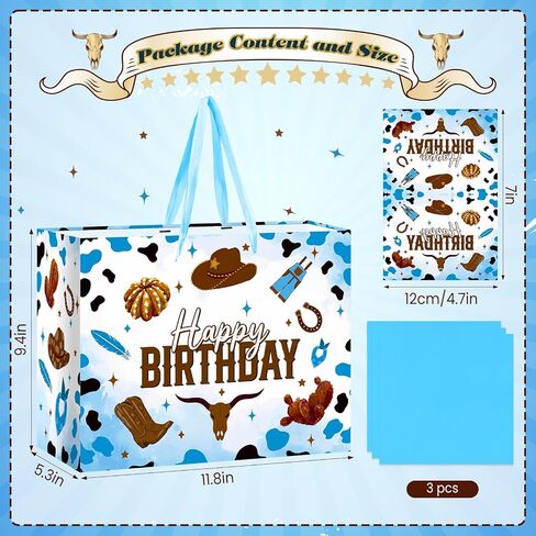 Pink Cowgirl Birthday Gift Bag, Large Cowgirl Happy Birthday Wrapping Paper Bags Graduation Decorations with Handles Greeting Card Tissue Paper Y2K Disco Wrap Bags for Party Favors Decor Girls Women in Saudi Arabia