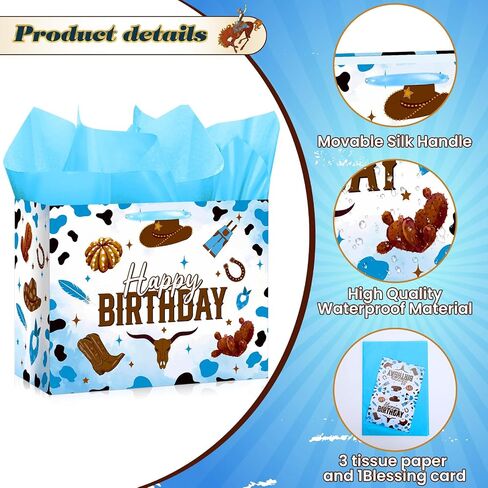 Pink Cowgirl Birthday Gift Bag, Large Cowgirl Happy Birthday Wrapping Paper Bags Graduation Decorations with Handles Greeting Card Tissue Paper Y2K Disco Wrap Bags for Party Favors Decor Girls Women in Saudi Arabia