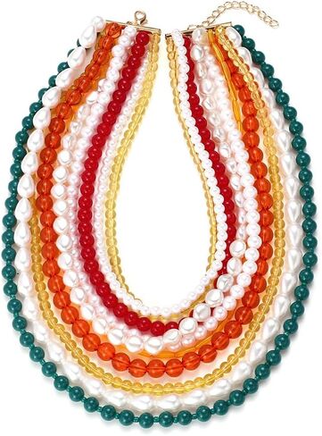 Multi-Layered Beaded Pearl Choker Necklace, Flapper Beads Cluster Long Choker Necklace, Multi-Strand Statement Necklace in Saudi Arabia