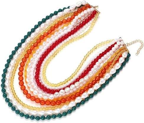 Multi-Layered Beaded Pearl Choker Necklace, Flapper Beads Cluster Long Choker Necklace, Multi-Strand Statement Necklace in Saudi Arabia