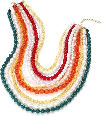Multi-Layered Beaded Pearl Choker Necklace, Flapper Beads Cluster Long Choker Necklace, Multi-Strand Statement Necklace in Saudi Arabia