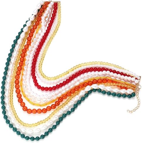 Multi-Layered Beaded Pearl Choker Necklace, Flapper Beads Cluster Long Choker Necklace, Multi-Strand Statement Necklace in Saudi Arabia