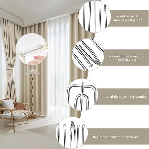 40Pcs Curtain Pleat Hooks for Drapes, Drapery Pins Drapery Hooks for Pleated Drapes, Stainless Steel Pinch Pleat Curtain Hooks Curtain Hangers (40) in Saudi Arabia