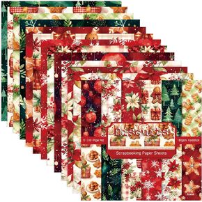 GLKTOPO Poinsettia Christmas Scrapbook Paper, 24 Sheets 6 Inches Single-Sided Acid-Free Xmas Floral Theme Pattern Paper Folded Flat for DIY Background Decorative Craft Paper Pads Greeting Card