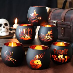 WDHODEC Thanksgiving Candle Holders 6 Pieces Orange Pumpkin Glass Votive Candle Holder for Fall Wedding, Party, Table Centerpiece Décor Thanksgiving Decorations Indoor and Outdoor