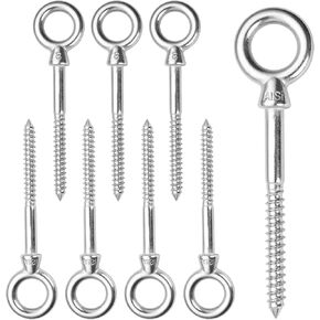 6Pcs M8 Eye Bolts Screw in Hooks, 5in Heavy Duty Eye Bolts, Stainless Steel Screw-in Eyebolts, Self Tapping Marine Grade Screw Eyes Hooks by Load Capacity 650lbs for Indoor or Outdoor Hanging