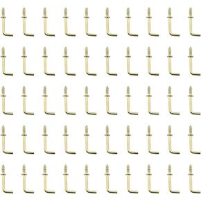 50PCS 25x10mm Lamp Hook Ceiling Hook Self Tapping Screw Frame Medallion Hook Golden Zinc Alloy L Shaped Brass Plated Right Angled Hook Suitable for Wooden Handicraft and Small Tool Hanging