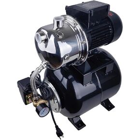 1.6HP Shallow Well Pump with Pressure Tank, 3400L/H, 110V,Stainless Steel Irrigation Jet Pump, 157.5F Centriffugal Pump, Automatic Water Booster Jet Pump for Home, Garden, Lawn